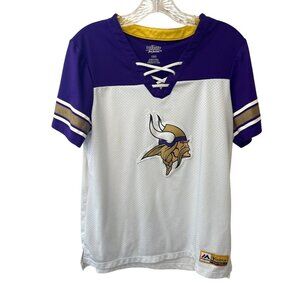 Majestic Fan Fashion Vikings Football Jersey L/G White & Purple Polyester Unisex